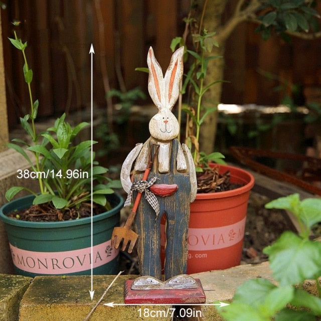 Wooden Retro Easter Bunny Garden Ornament