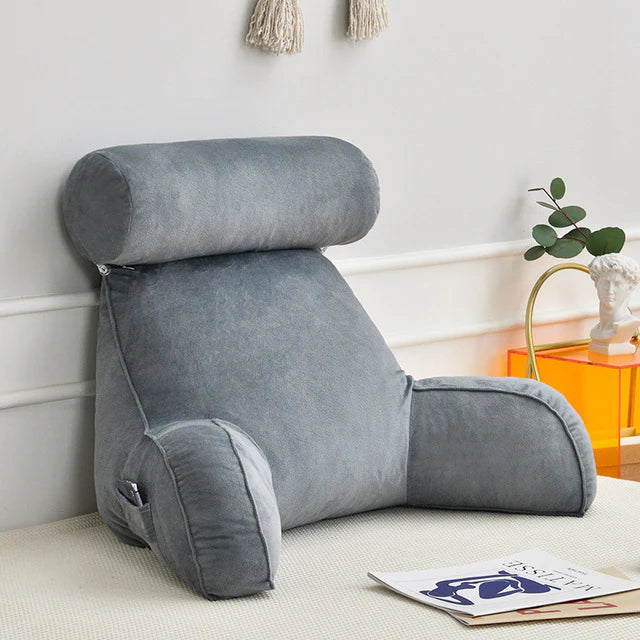 Adjustable Reading Bed Pillow with Arms and Side Pocket
