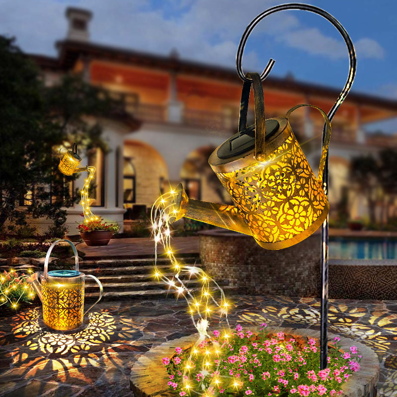 Solar-Powered Waterfall Garden Lamp with Warm White LEDs