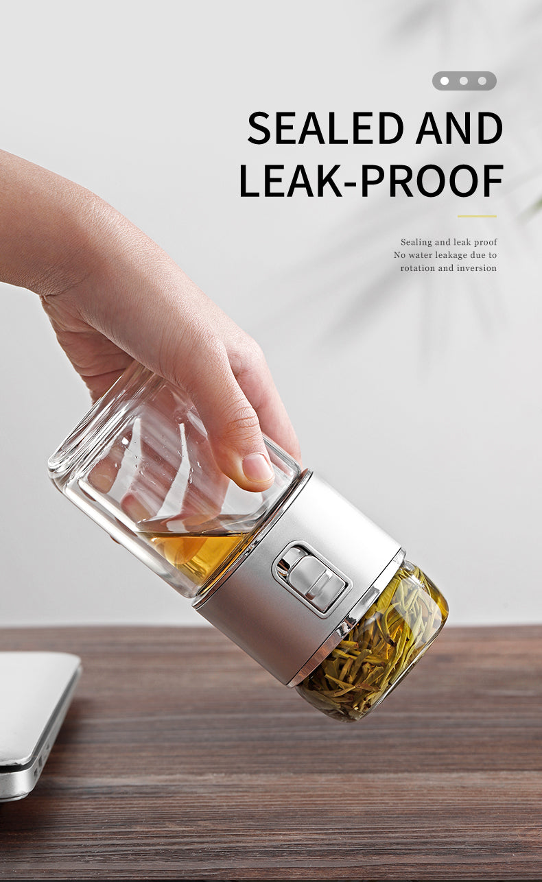 Double-Walled Glass Tea Infuser Thermos Bottle