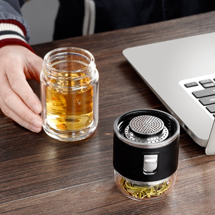Double-Walled Glass Tea Infuser Thermos Bottle