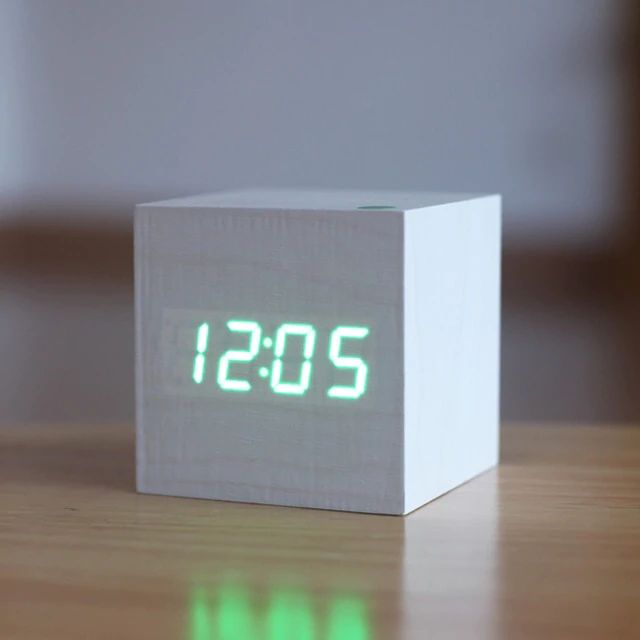 Modern Cube Digital Desk Clock in Bamboo
