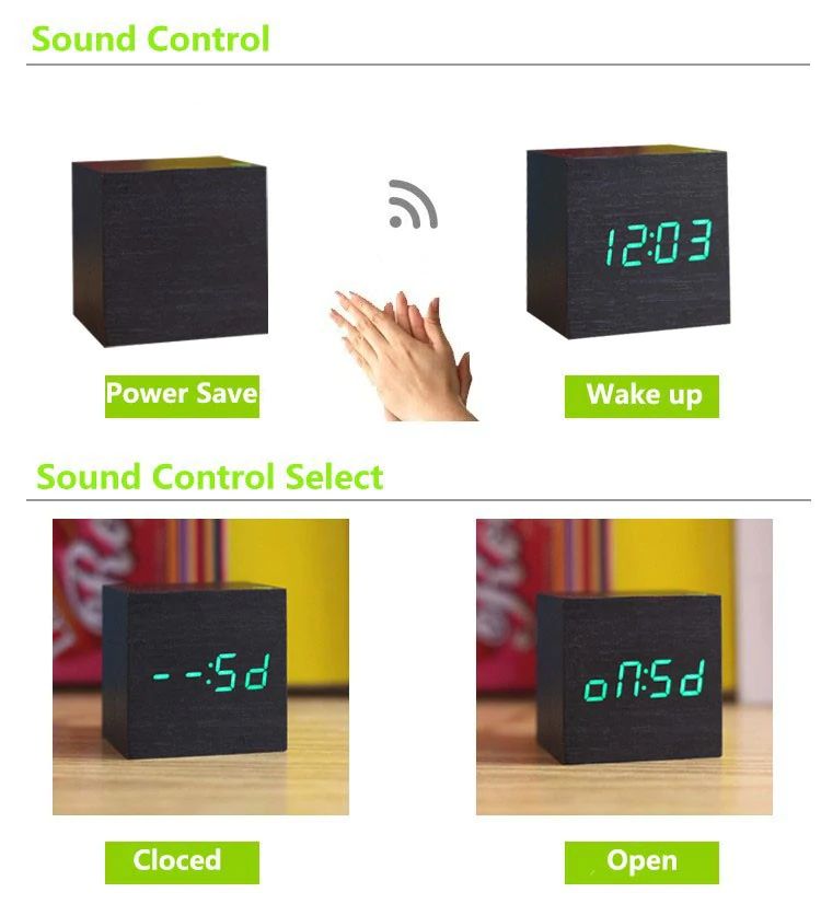 Modern Cube Digital Desk Clock in Bamboo