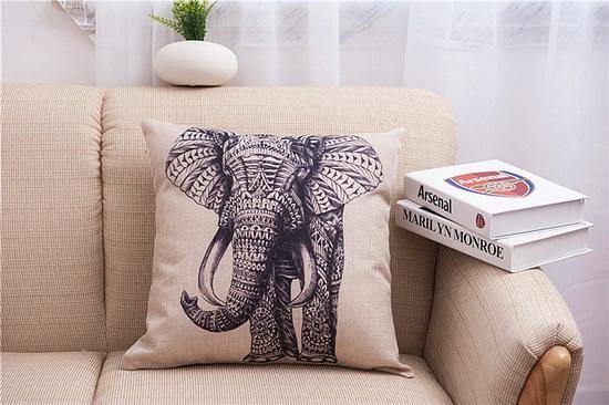 Elephant Print Cotton Linen Decorative Pillow Cases