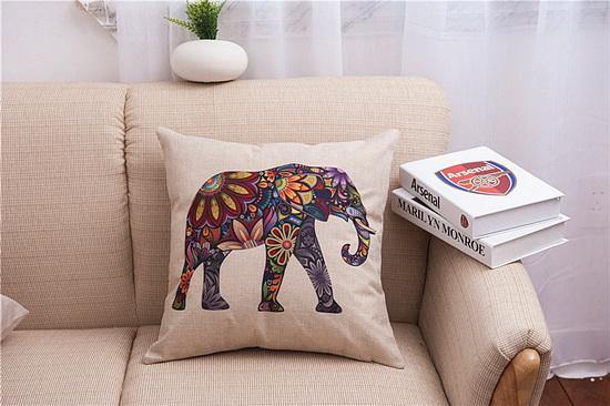Elephant Print Cotton Linen Decorative Pillow Cases