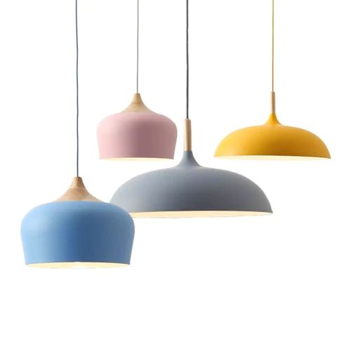 Pastel Metal and Wood Pendant Light with Adjustable Cord