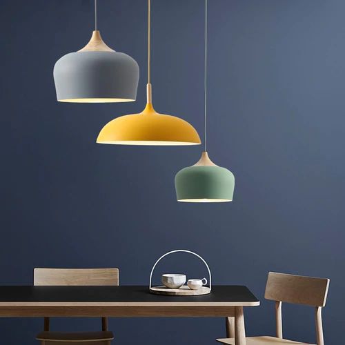 Pastel Metal and Wood Pendant Light with Adjustable Cord