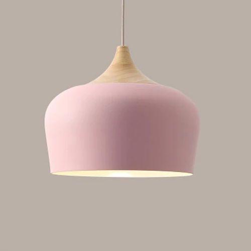 Pastel Metal and Wood Pendant Light with Adjustable Cord