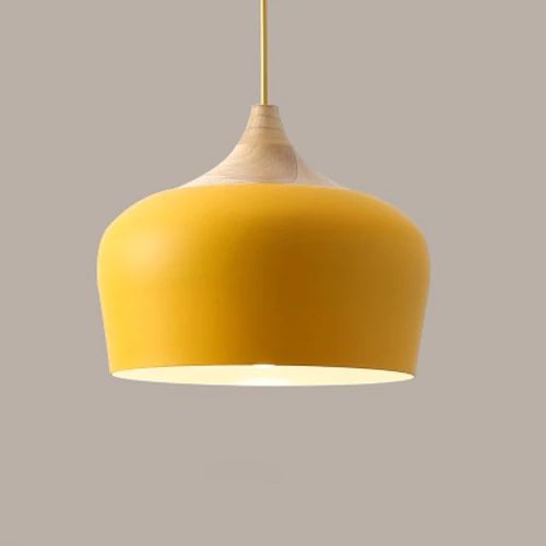 Pastel Metal and Wood Pendant Light with Adjustable Cord