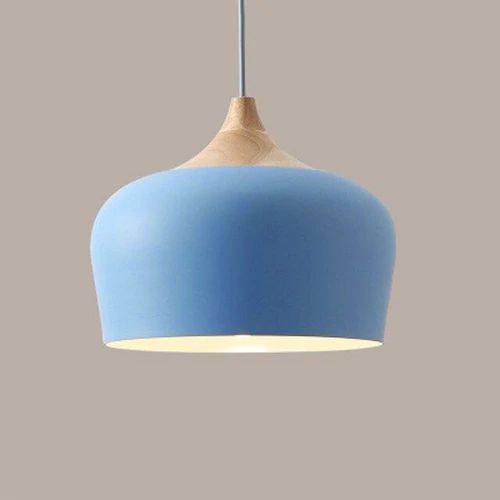 Pastel Metal and Wood Pendant Light with Adjustable Cord