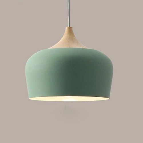 Pastel Metal and Wood Pendant Light with Adjustable Cord