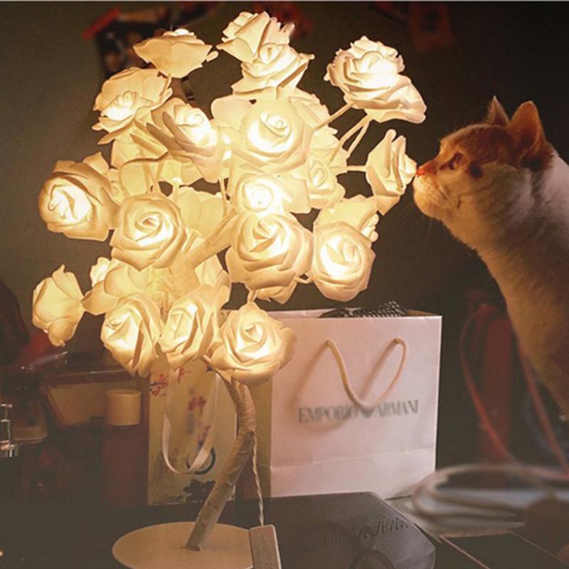 LED Rose Tree Table Lamp with Brushed Stainless Finish