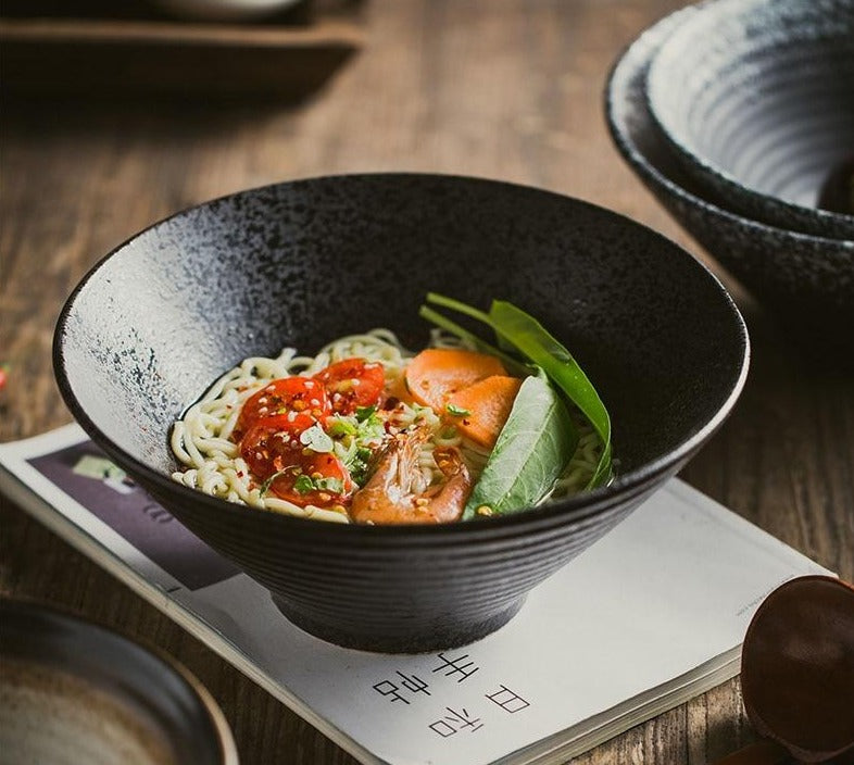 Japanese Ceramic Ramen Bowl Set with Chopsticks and Spoon, 3 Colors