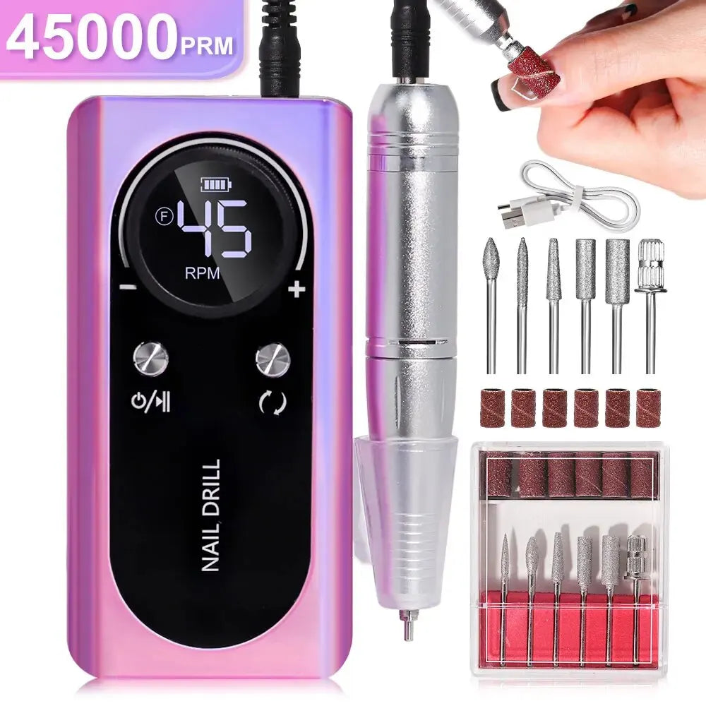 Portable Electric Nail File 45000RPM Rechargeable Low Noise