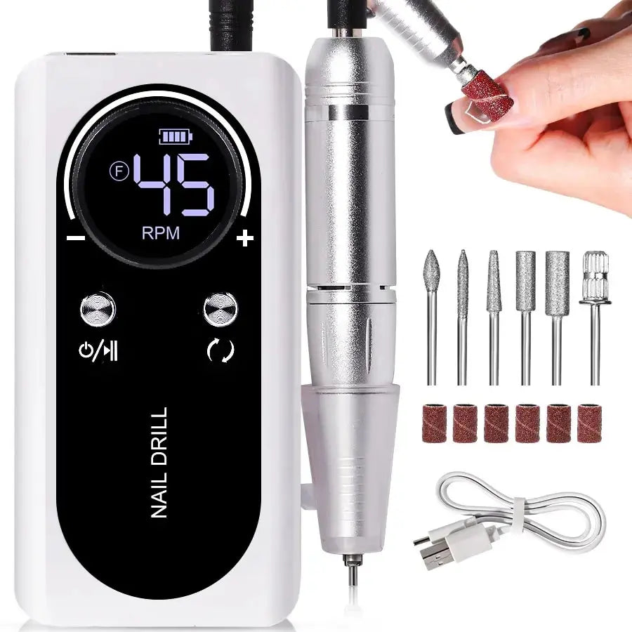 Portable Electric Nail File 45000RPM Rechargeable Low Noise