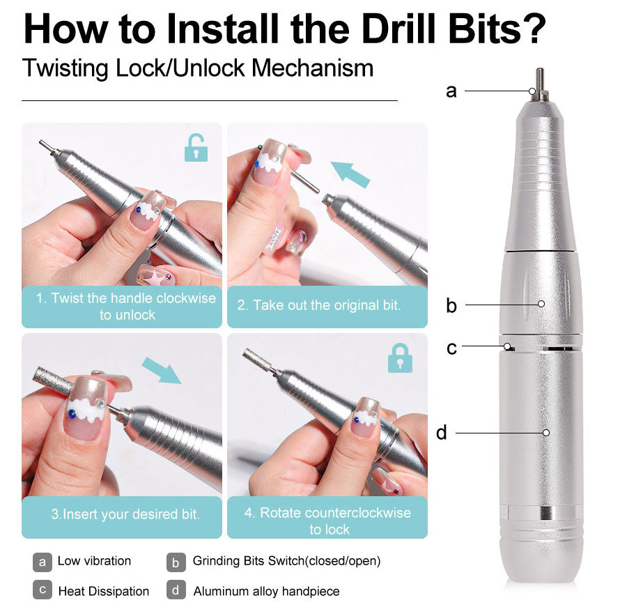 Portable Electric Nail File 45000RPM Rechargeable Low Noise
