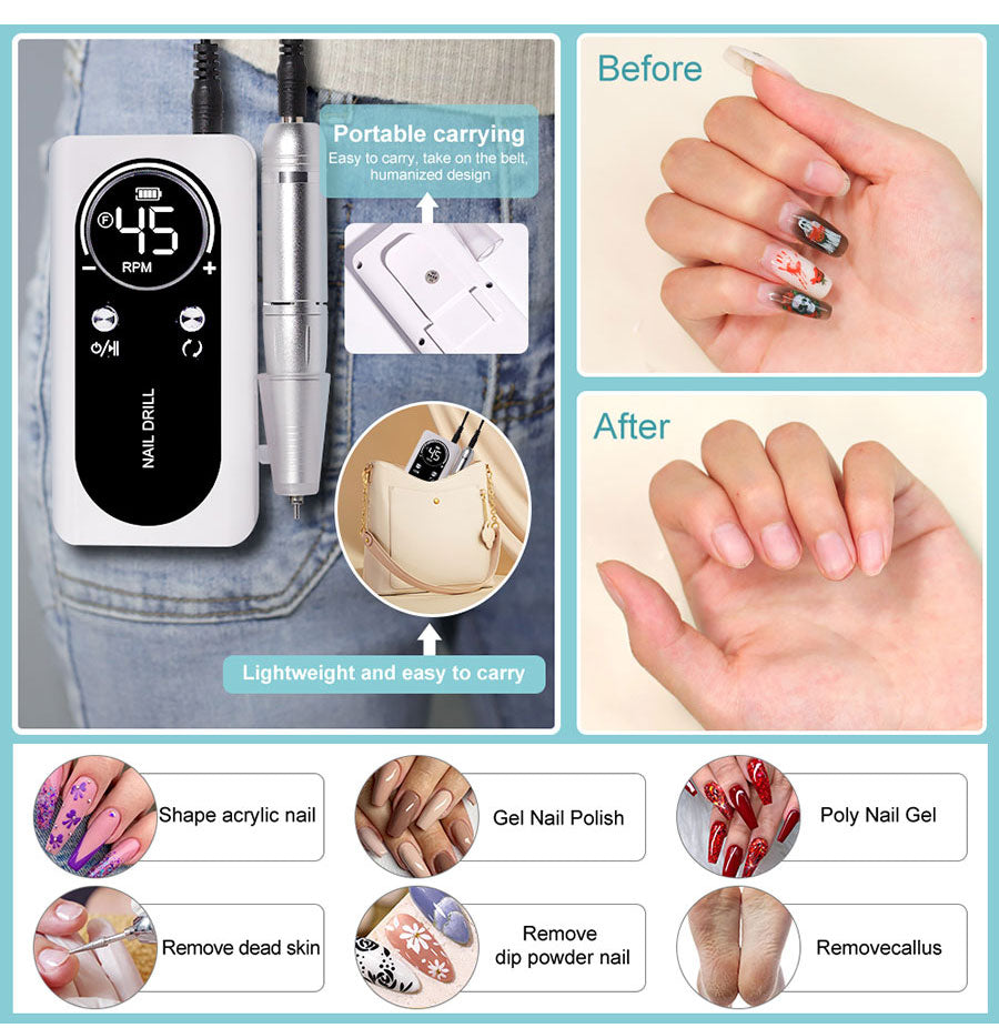 Portable Electric Nail File 45000RPM Rechargeable Low Noise