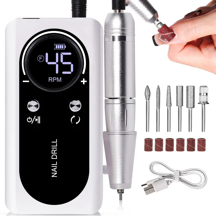 Portable Electric Nail File 45000RPM Rechargeable Low Noise