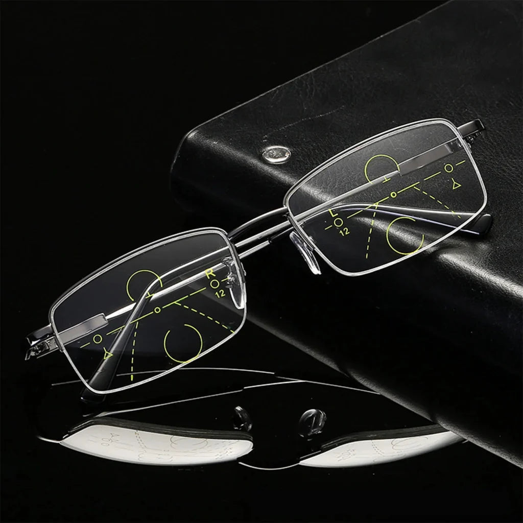 Titanium Progressive Reading Glasses with Dual-Use Far and Near Lenses