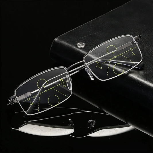 Titanium Progressive Reading Glasses with Dual-Use Far and Near Lenses