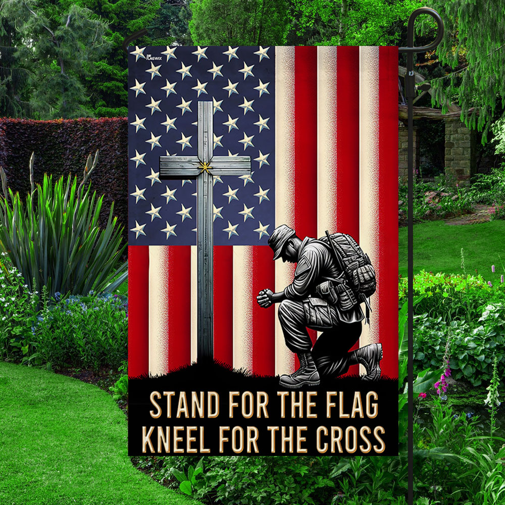 American Flag with Cross - Veteran Kneeling Christ Flag