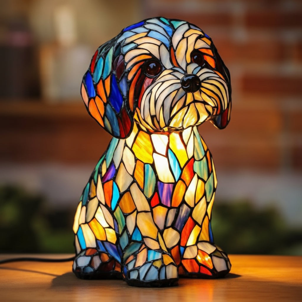 Rainbow Glass Dog Lamp Colorful LED Table Light