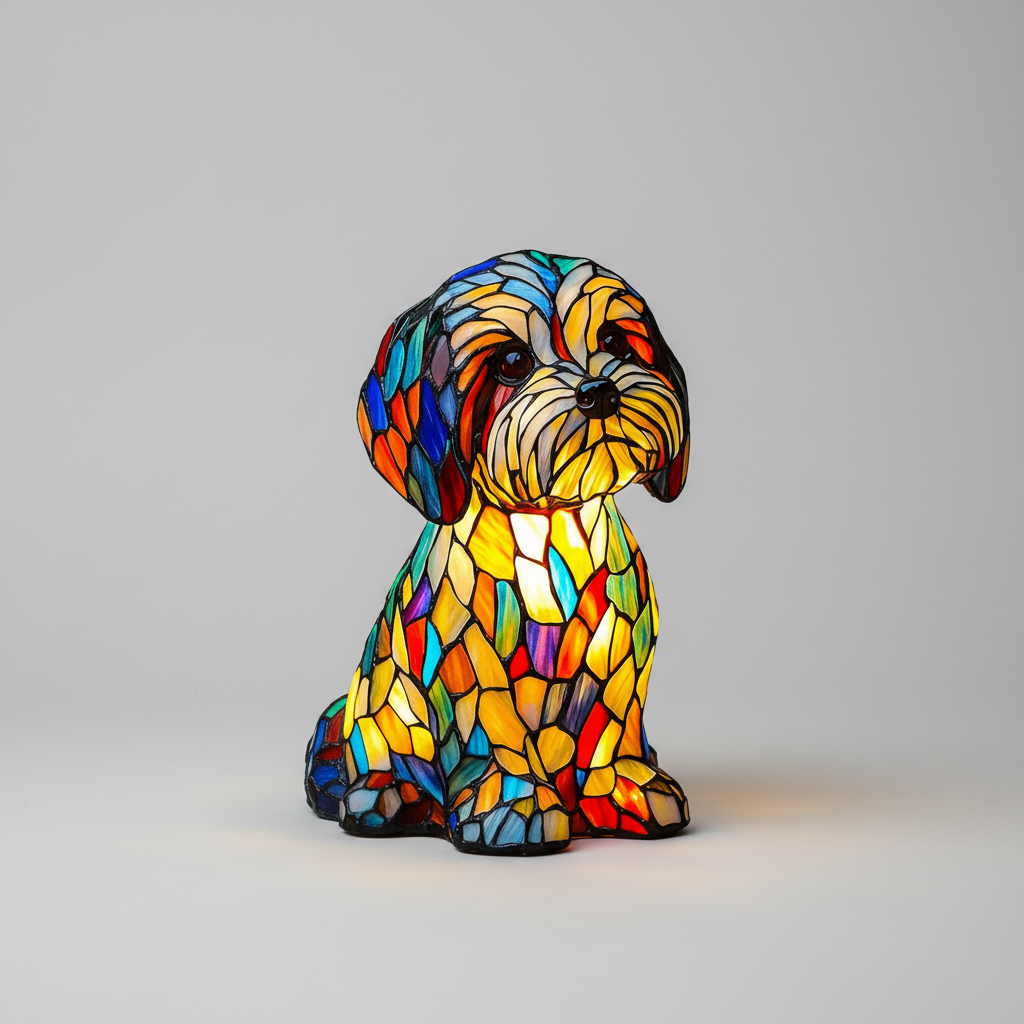 Rainbow Glass Dog Lamp Colorful LED Table Light