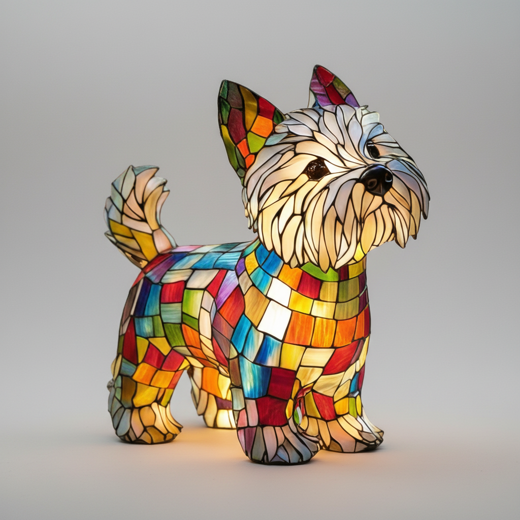 Rainbow Glass Dog Lamp Colorful LED Table Light