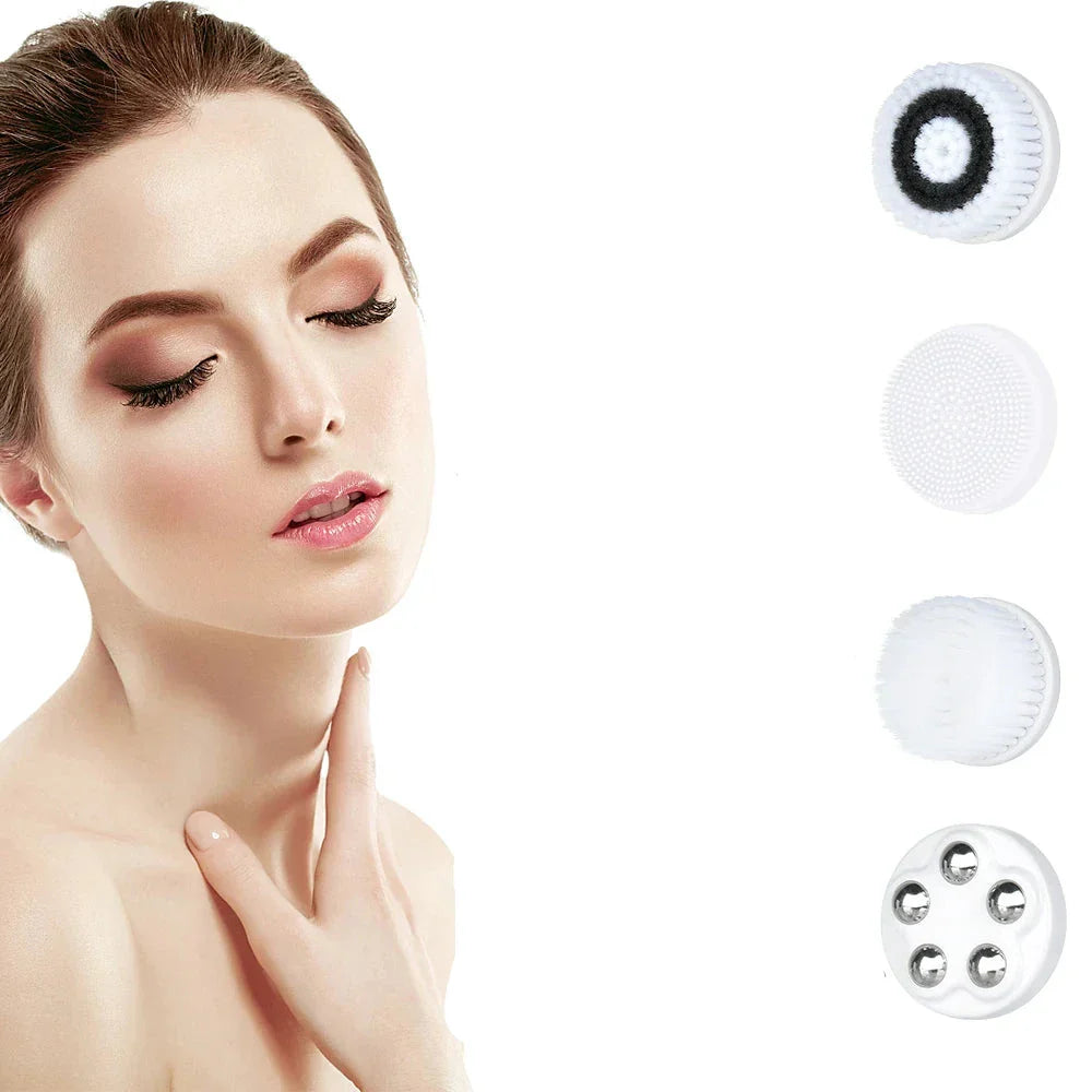 Travel-Friendly Cleansing Brush with 4 Replaceable Heads