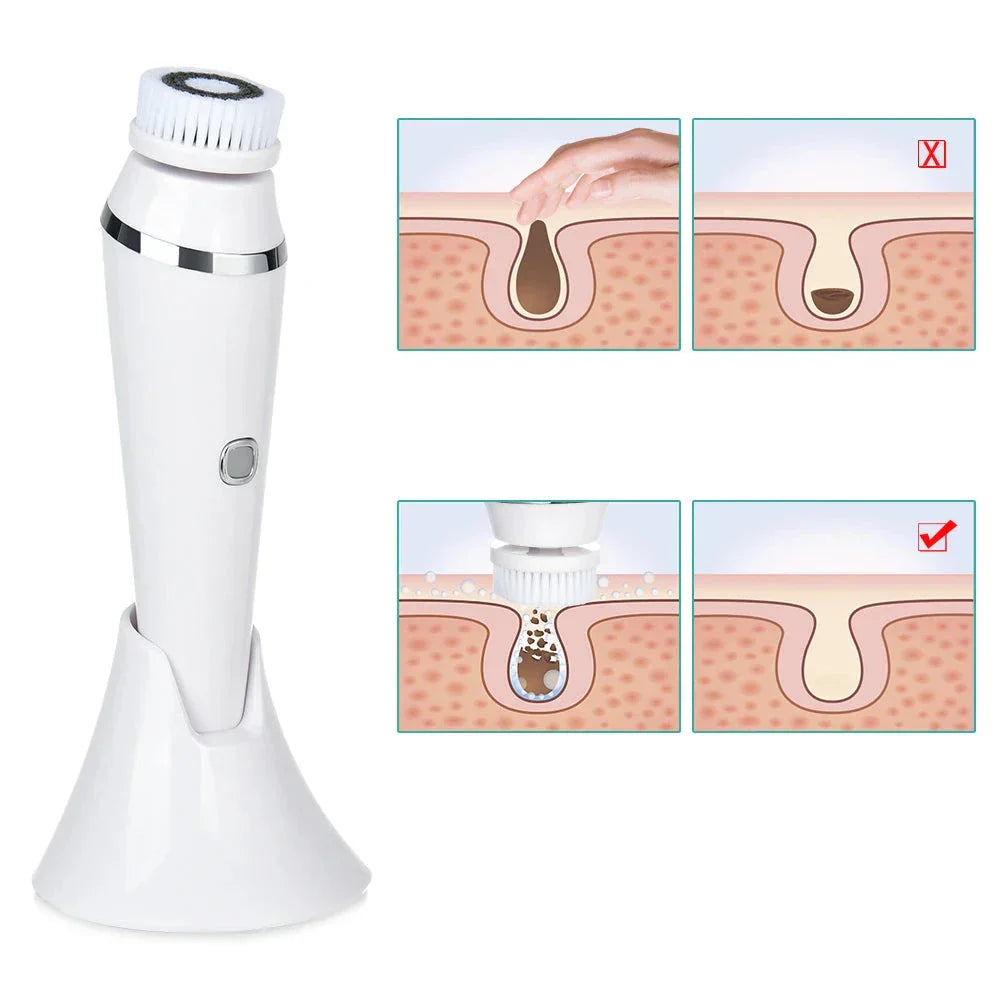 Travel-Friendly Cleansing Brush with 4 Replaceable Heads