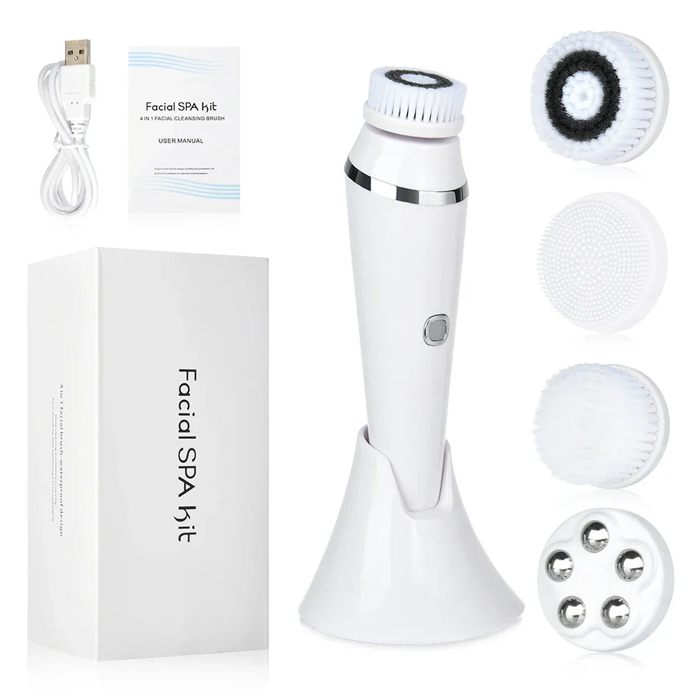 Travel-Friendly Cleansing Brush with 4 Replaceable Heads