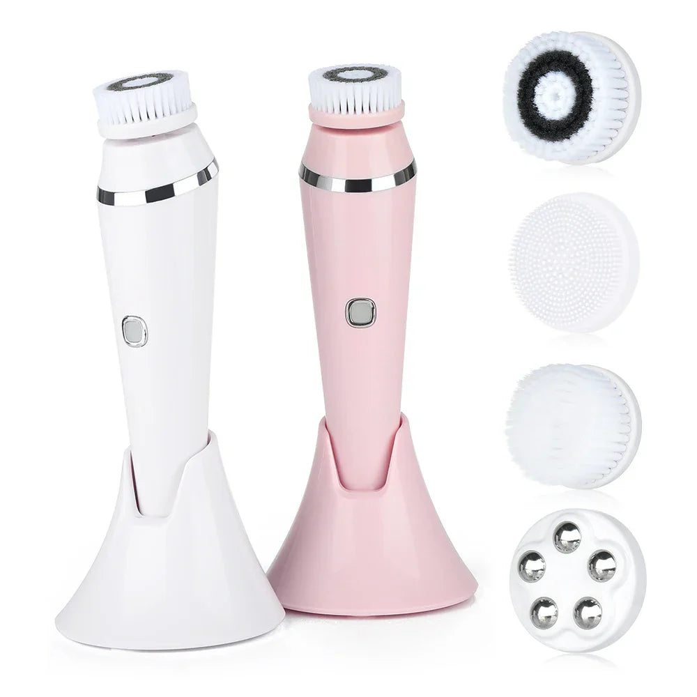 Travel-Friendly Cleansing Brush with 4 Replaceable Heads