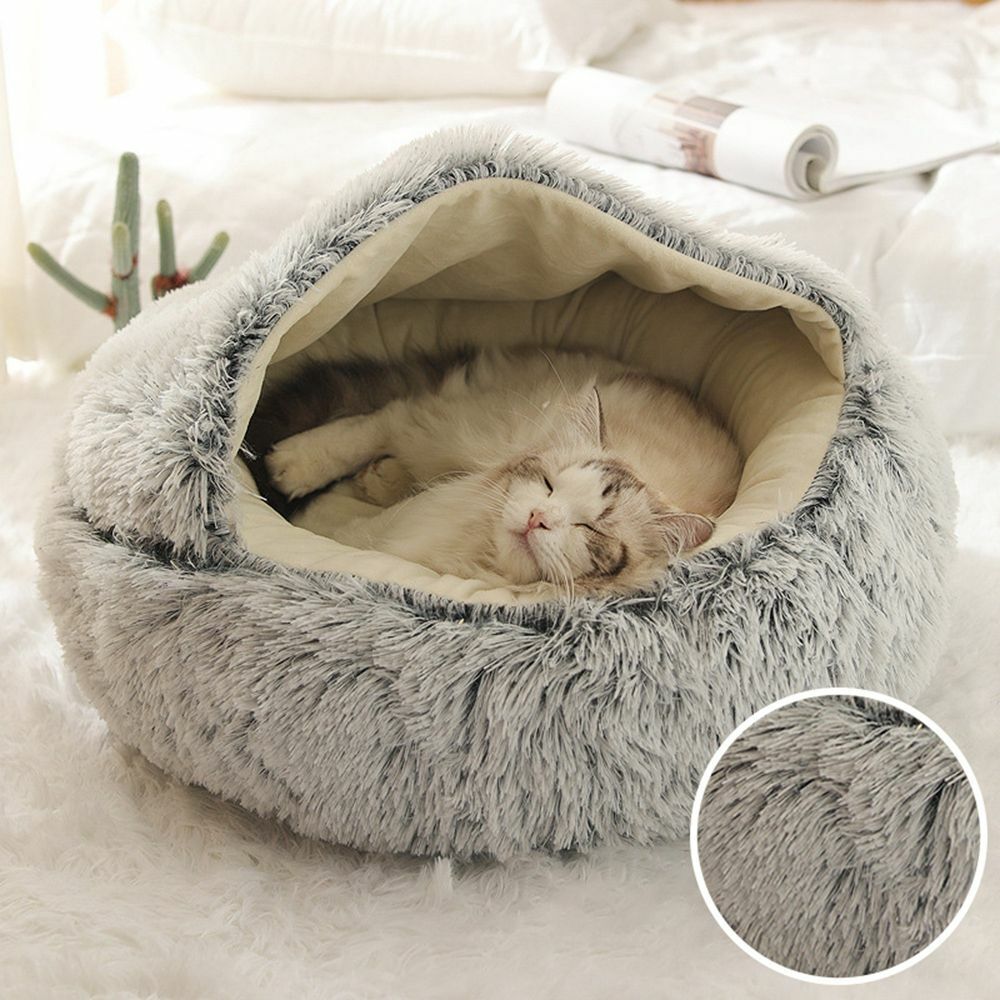 Plush Semi-Enclosed Cat Bed for Cozy Security