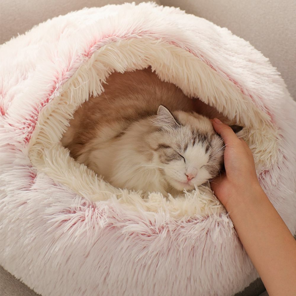 Plush Semi-Enclosed Cat Bed for Cozy Security