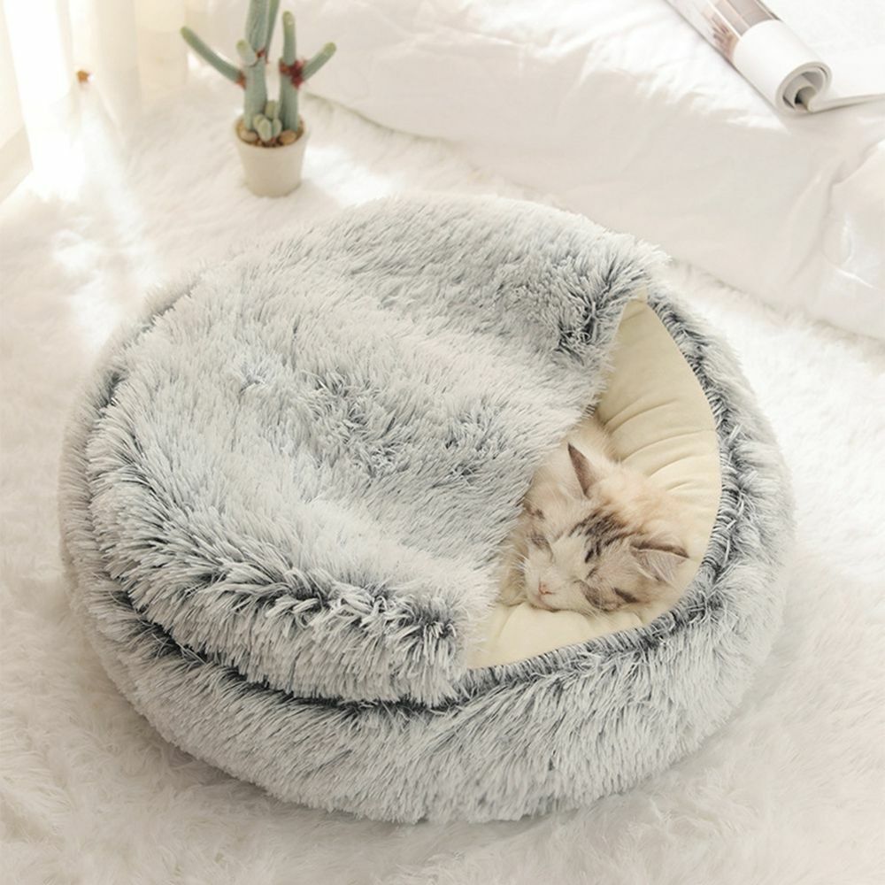 Plush Semi-Enclosed Cat Bed for Cozy Security