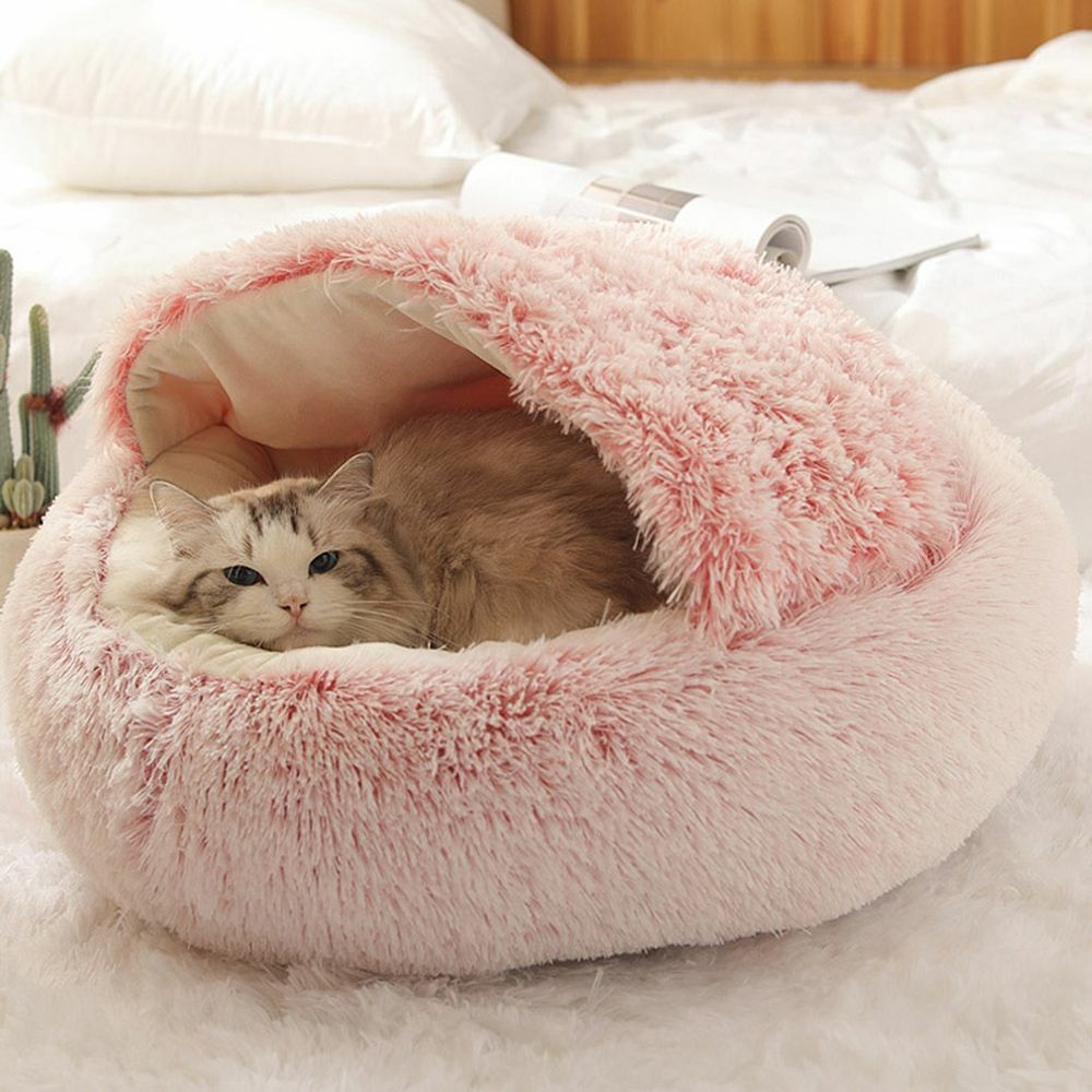 Plush Semi-Enclosed Cat Bed for Cozy Security
