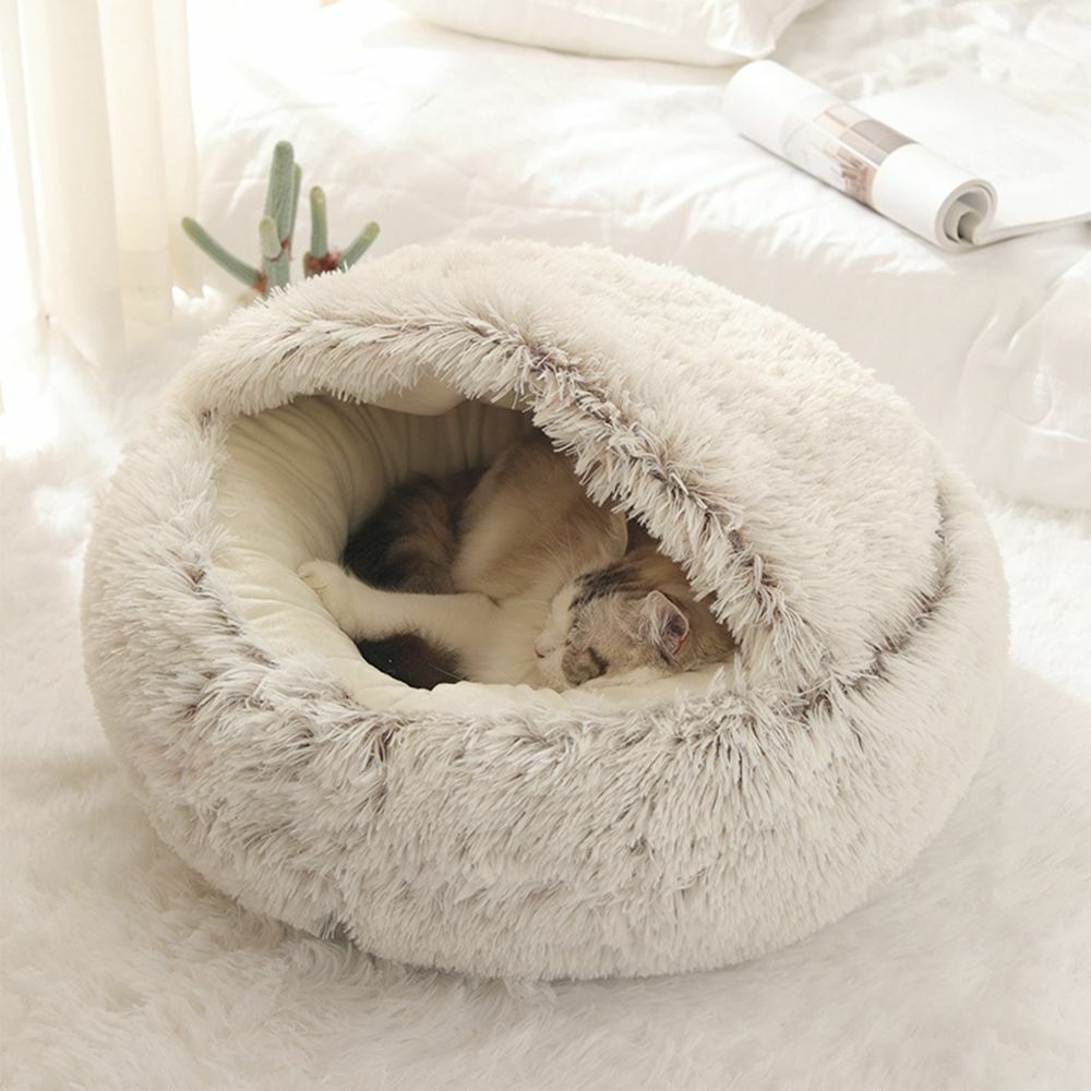 Plush Semi-Enclosed Cat Bed for Cozy Security