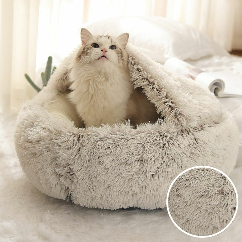 Plush Semi-Enclosed Cat Bed for Cozy Security