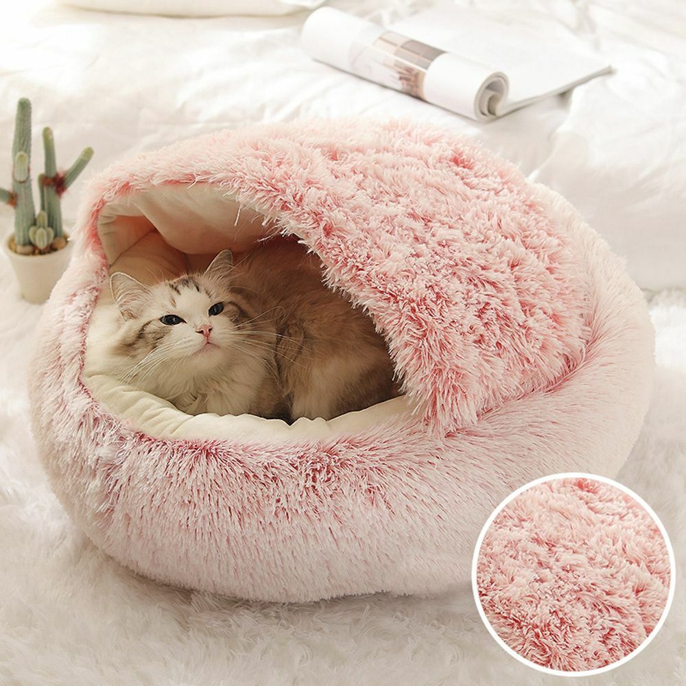 Plush Semi-Enclosed Cat Bed for Cozy Security