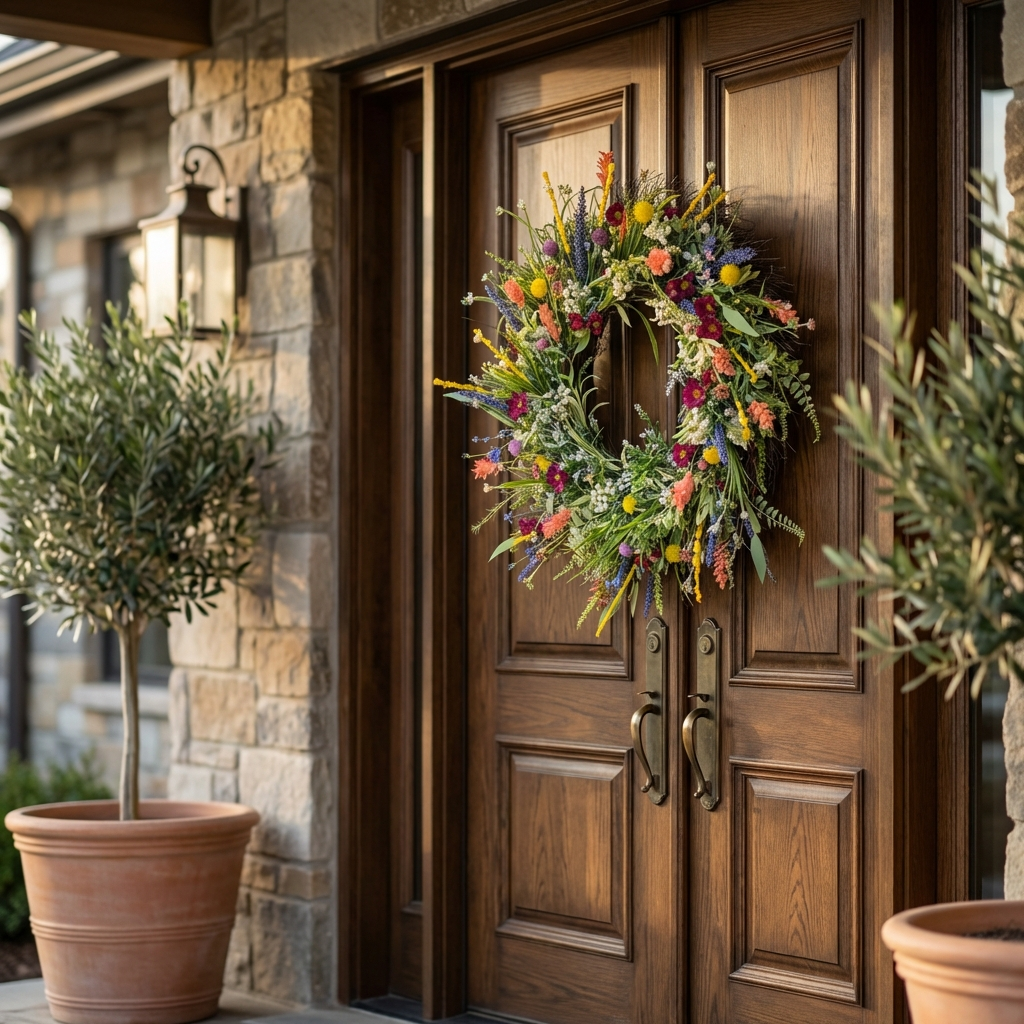 Texas Wildflower Silk Flower Wreath with Eucalyptus