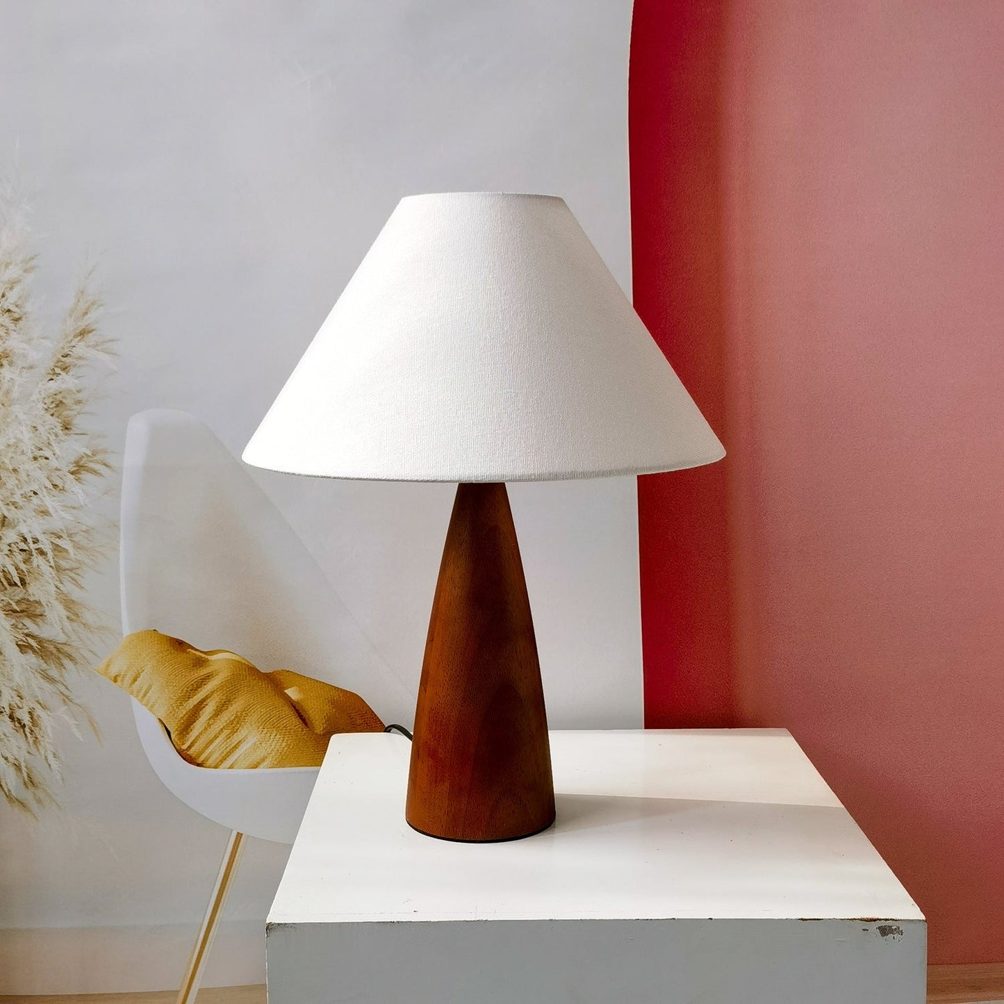 Classic Wooden Table Lamp with Cream Shade