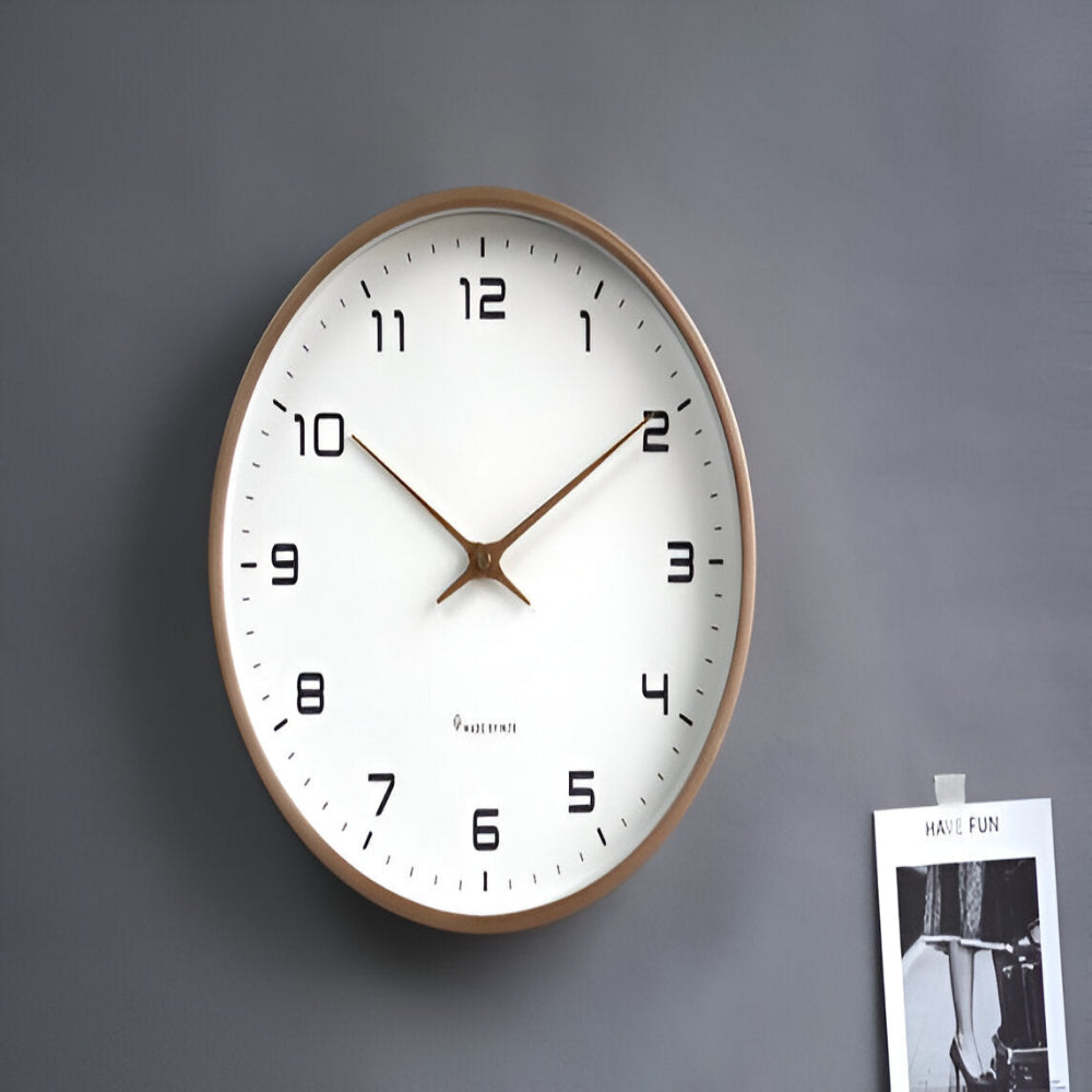 Nordic-Style Silent Quartz Wall Clock with Wood-Look Frame