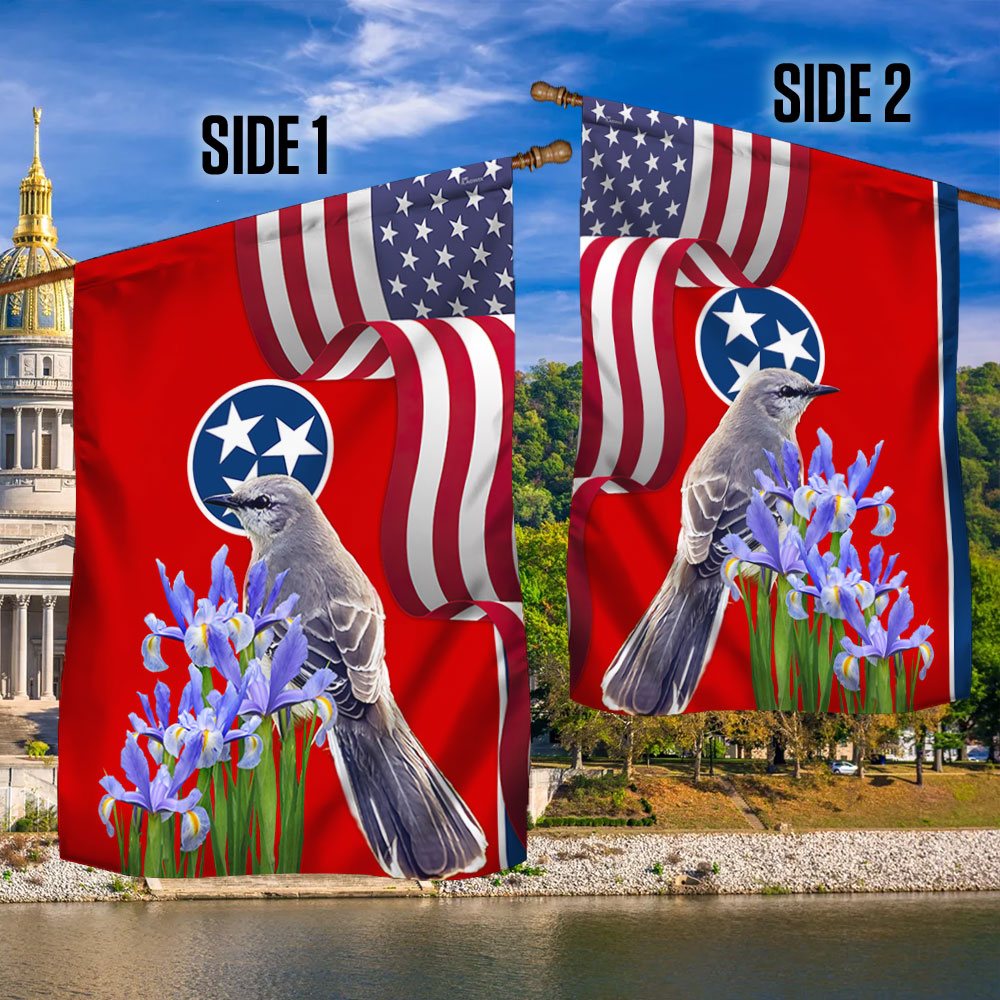 Tennessee State Mockingbird and Iris Flower Double-Sided Flag