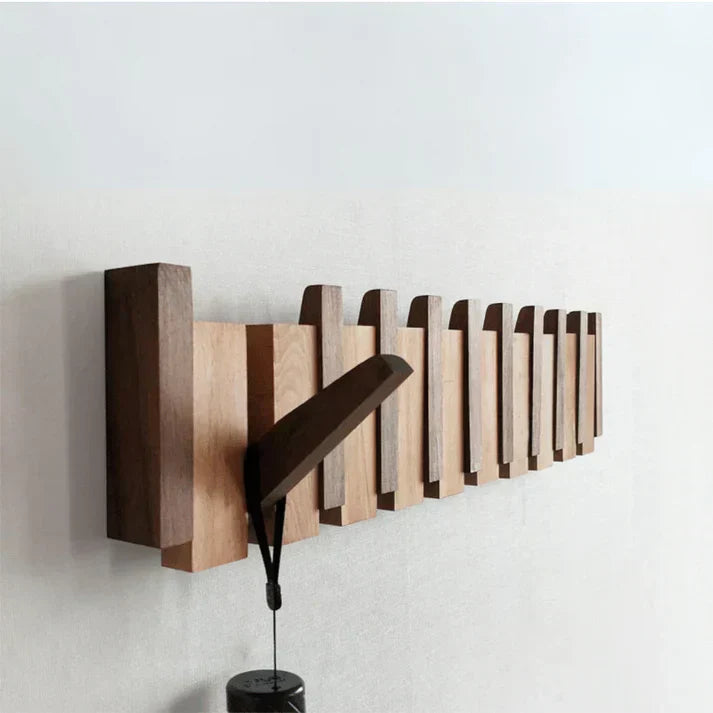 Wooden Piano Style Coat Rack with Foldable Hooks
