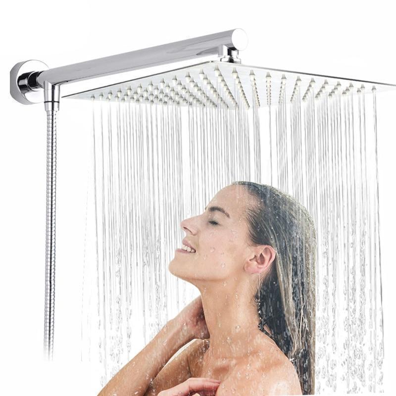 Wall-Mounted Ultra Slim Rain Shower System with Adjustable Arm and Hose