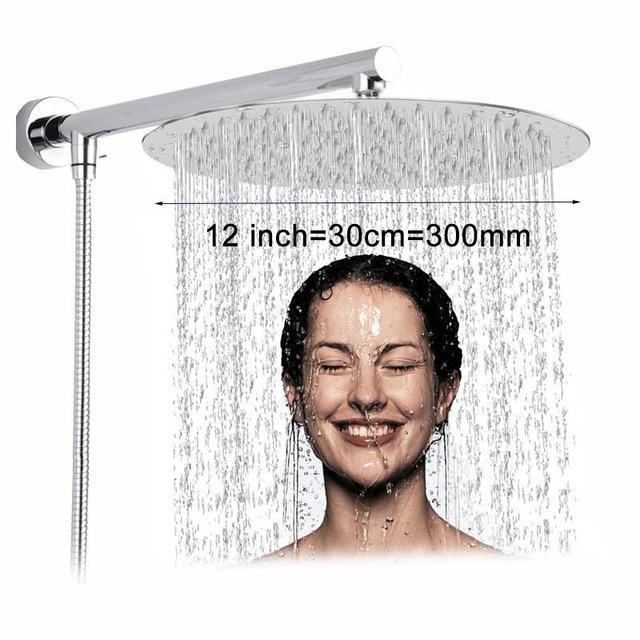 Wall-Mounted Ultra Slim Rain Shower System with Adjustable Arm and Hose