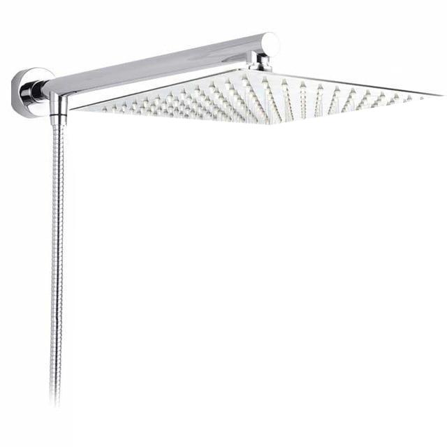 Wall-Mounted Ultra Slim Rain Shower System with Adjustable Arm and Hose