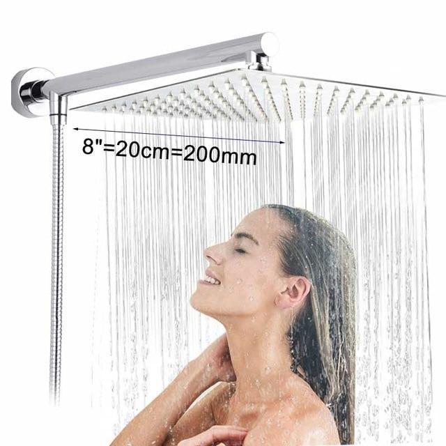 Wall-Mounted Ultra Slim Rain Shower System with Adjustable Arm and Hose