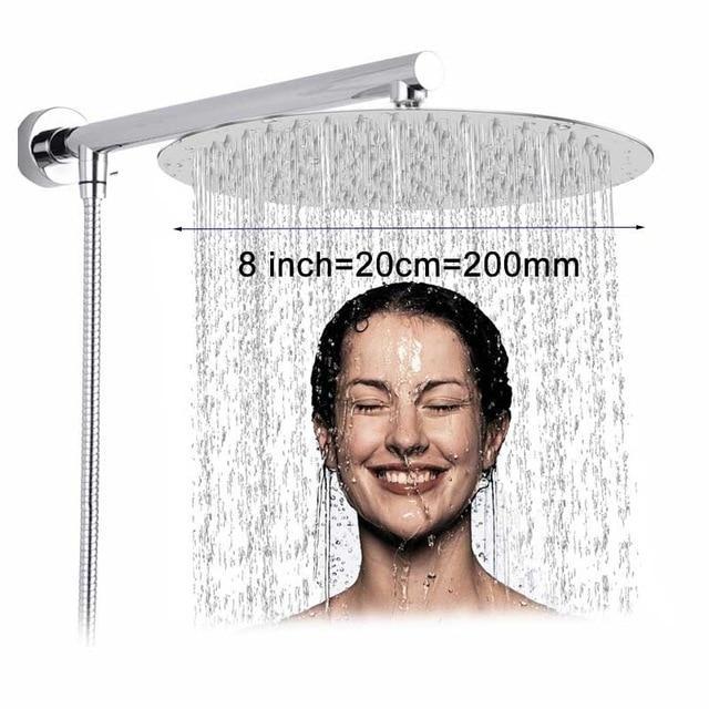 Wall-Mounted Ultra Slim Rain Shower System with Adjustable Arm and Hose