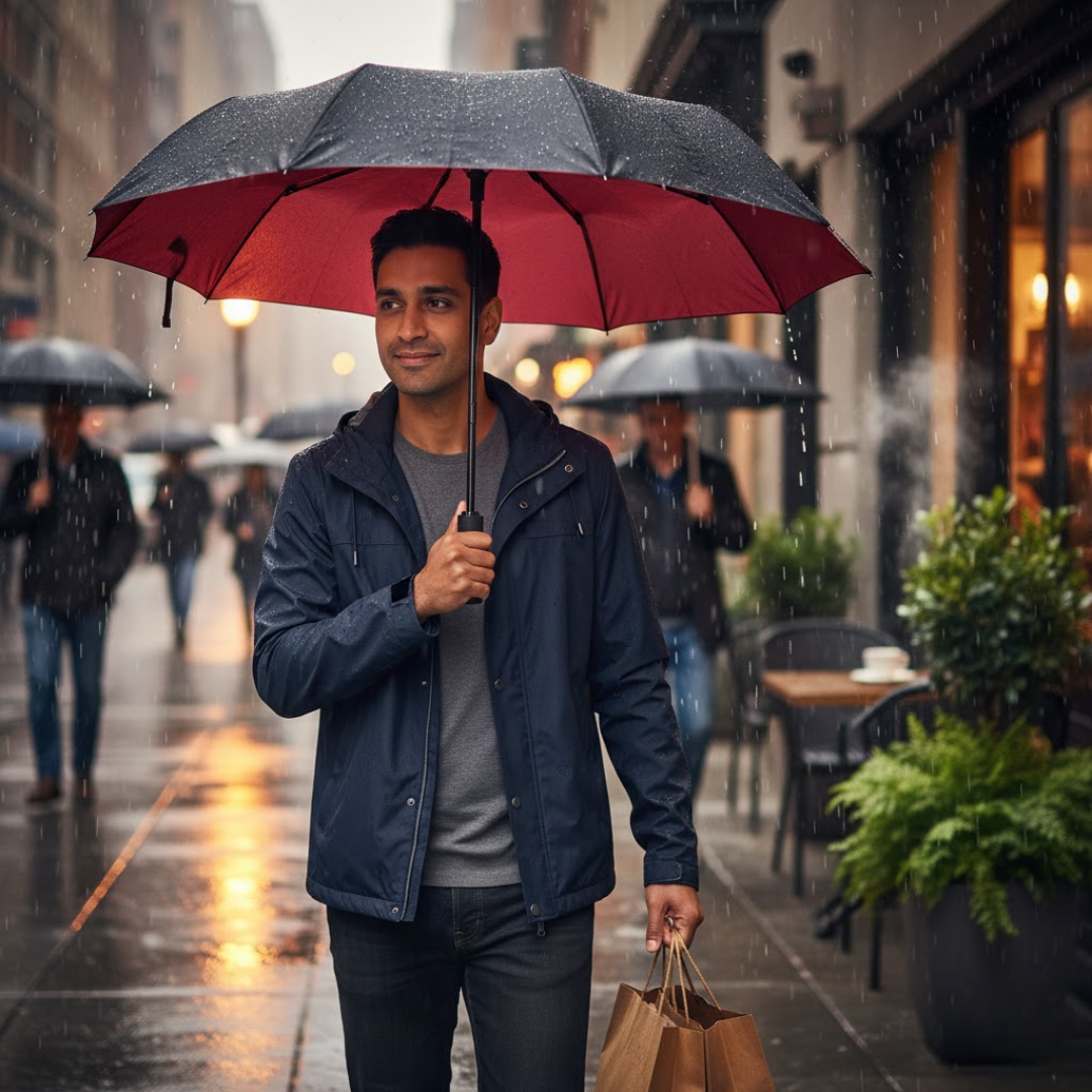 Wind-Resistant Compact Storm Umbrella with One-Handed Operation